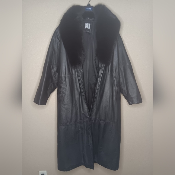 Vintage CAROLE LITTLE Women's L Trench Coat Belted Black Fur Collar‎ Penny - Picture 2 of 6